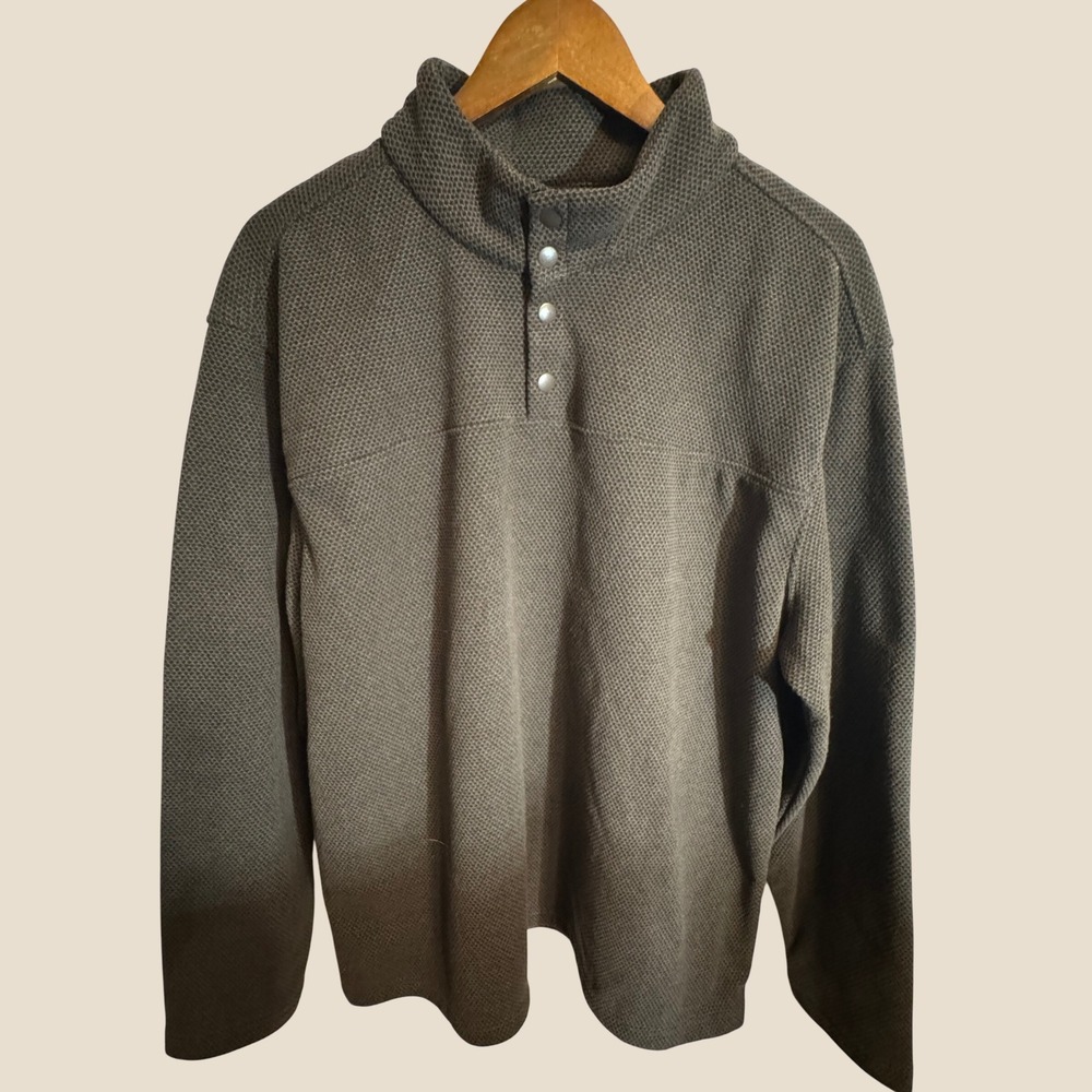 Blue Mountain Mens Large Gray Waffle Knit Snap Mock Neck Pullover Sweater L